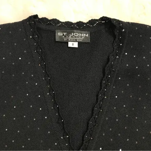 St. John EVENING Black Knit Embellished Blazer Jacket Button Front Size 8