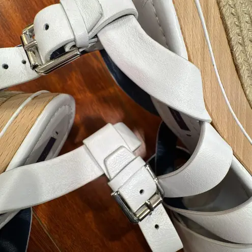 Ralph Lauren Purple Label Erin Espadrille Wedge Platform White Leather 37.5 Size 6.5