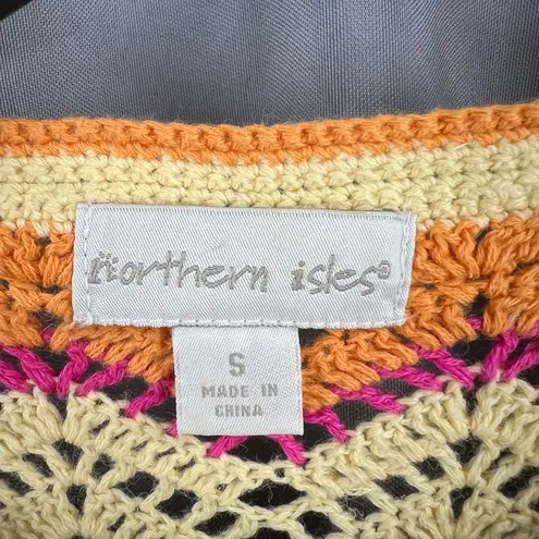 Northern Isles Short Sleeve Cardigan Sweater Crochet Knit Cotton Linen Size S Blue