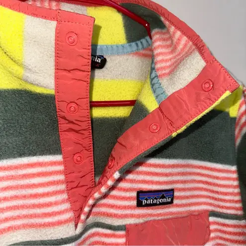 Patagonia  Candy Stripes Synchilla T Snap Fleece Striped Pocket Pullover!