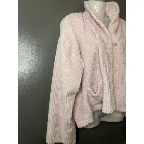 Romantic Concepts Sweater Womens L/XL Pink Chenille Fuzzy Cardigan Jacket USA