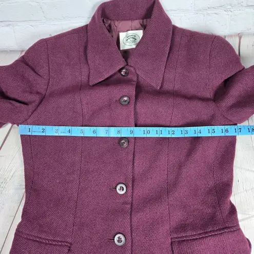 Laura Ashley Vintage Burgundy Herringbone Wool Blend Button Front Long Over Coat