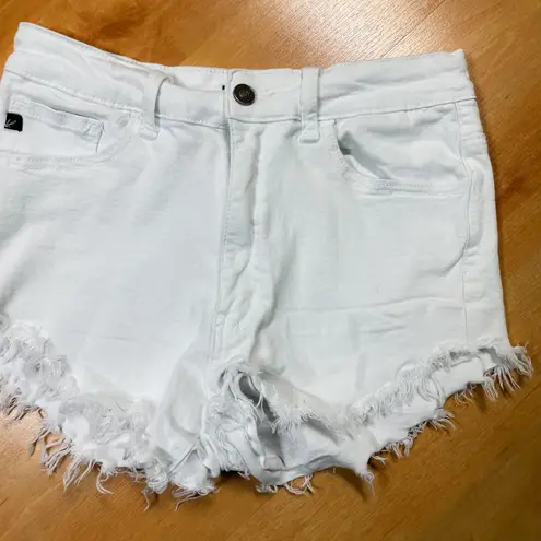 KanCan USA White Distressed Frayed Hem High Waisted Shorts