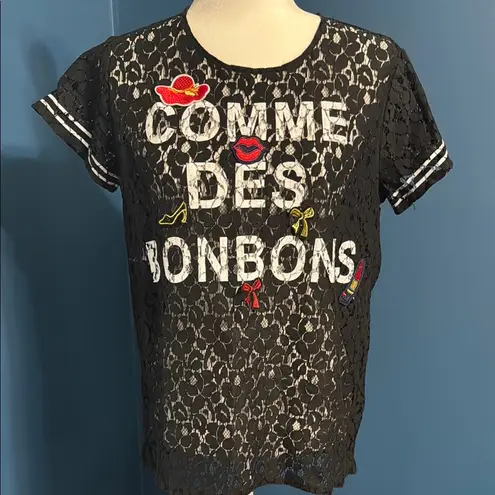 Edward Achour Paris “Comme Des Bonbons” Black & White Embroidered Lace Tee Eu 40 Size M