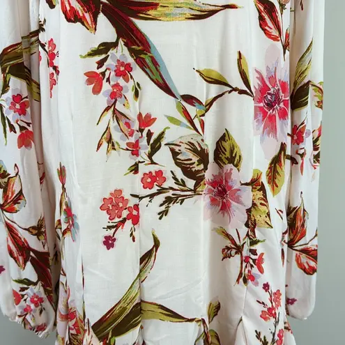 TINSEL Floral Print Pleated Ruffle Hem High Neck Long sleeve Dress Size Medium Green