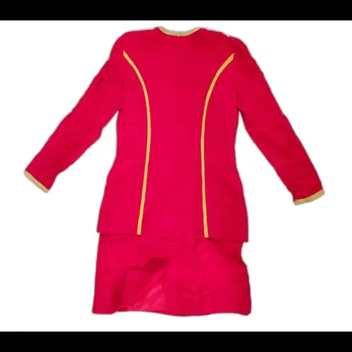 VTG Elizabeth Simon Dress Women 8 Red Braid Gold Trim Wool Blend 80s EUC