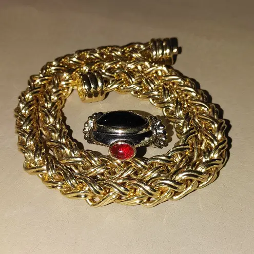 Joseph Esposito Snap Woven Chain Necklace Detachable Pendant Gold Tone Black Red Size 18