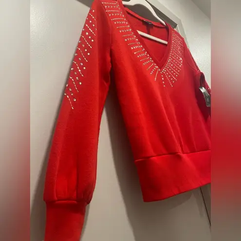 Inc international NWT Concepts Red Rhinestone Embellished V-Neck Sweater - XS
