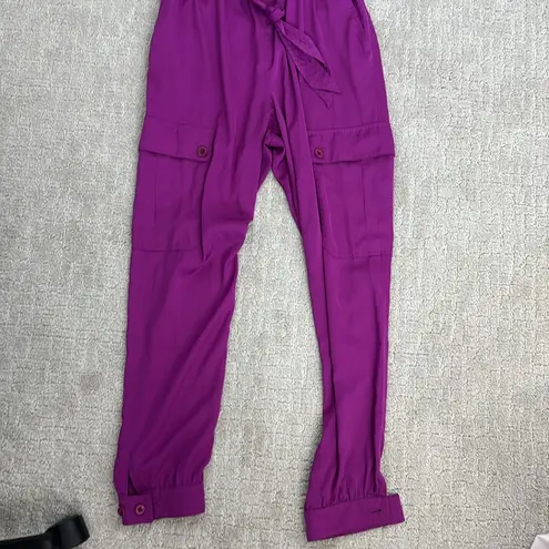 Lauren Ralph Lauren purple cargo Jumpsuit sleeveless pant tie waist pocket Size 8