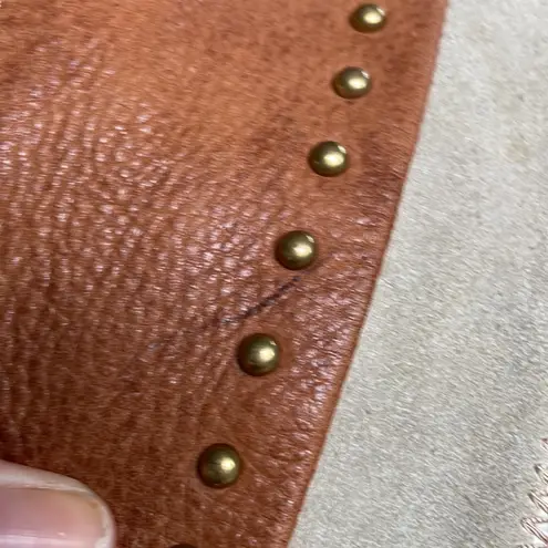 Fossil genuine leather patchwork horizontal stripe hobo shoulder bag cognac Tan