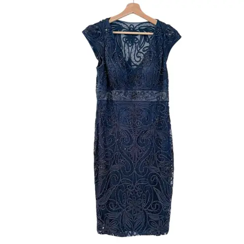 Sue Wong NOCTURNE Beaded Navy Blue Sleeveless Bodycon Dress Size 12 Y2K