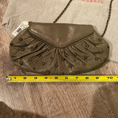 Lauren Merkin Vintage olive green studded crossbody chain clutch mini bag