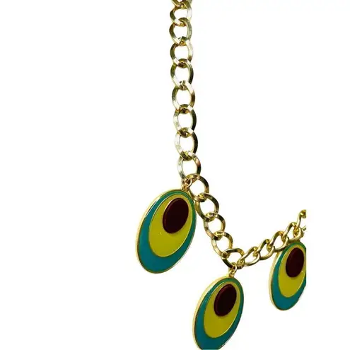 KH Studio Gold Tone Resin Green Enamel Statement Necklace Peacock