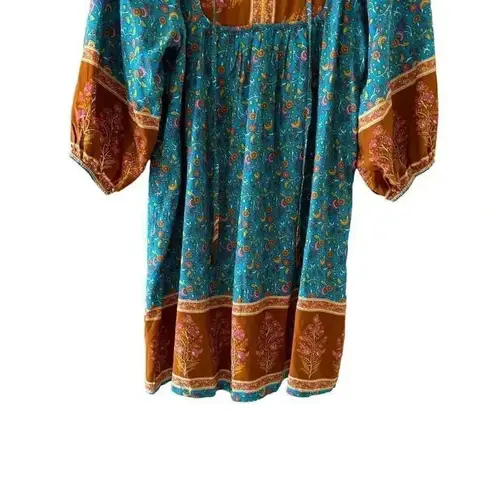 Qearal Womens Casual V Neck 3/4 Sleeve Boho Floral Loose Short Mini SZ S #1994 Brown