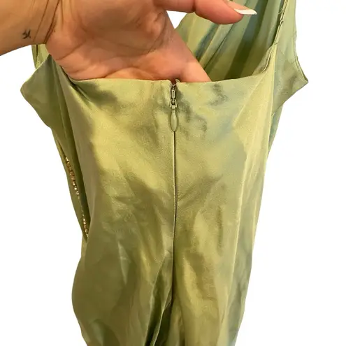 Cinq A Sept Emilia Silk Asymmetric Dress With Crystal Embellishment Pale Green Size 8