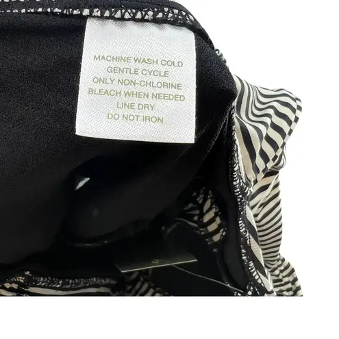 Garnet Hill One Piece Swimsuit Ruched Plunge Striped Black Cream Size 8