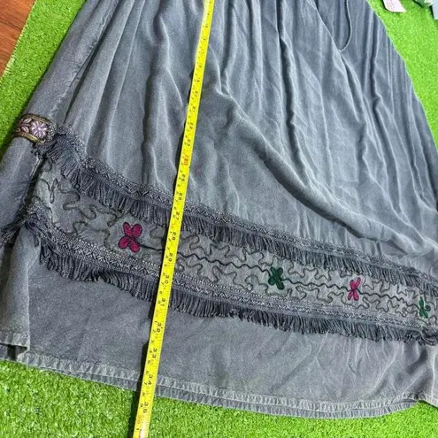 Vtg Y2K Just Cruising Vest/Broomstick Skirt Combo Embroidery Boho Vibes Earthy Gray Size undefined