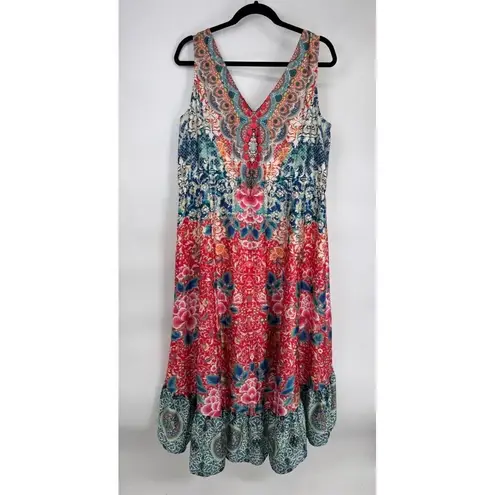Avenue High Low Beachy Maxi Dress Womens 14/16 Pink Blue Beaded Tassels
