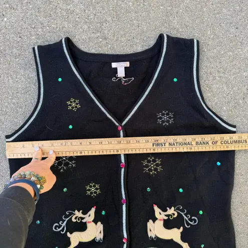 Vintage Y2K White Stag Prancing Reindeer Snowflakes Christmas Sweater Vest XXL Black Size XL