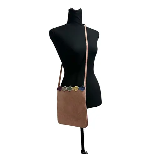 Furla Dusty Rose Suede Leather Handbag Multicolor Flower Petal Embellishments