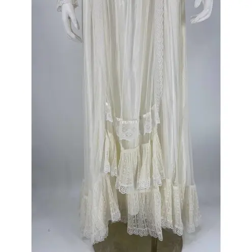 Gunne Sax White Ivory Lace Gown Maxi Bridal High Neck Ruffle Buttons