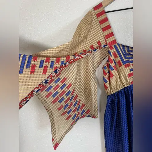 Anna Sui Vintage Y2K 2008 Western Native Boho Asymmetrical Silk Mini Dress sz 4