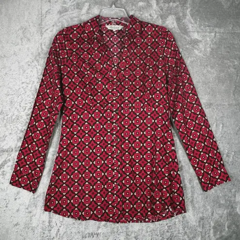 Roper Shirt Womens Medium Red White Geometric Floral Cowgirl Western Colorful