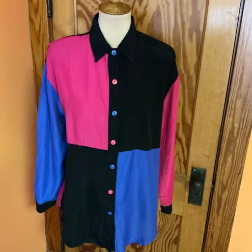 Vtg 80s color block oversized shirt Size L