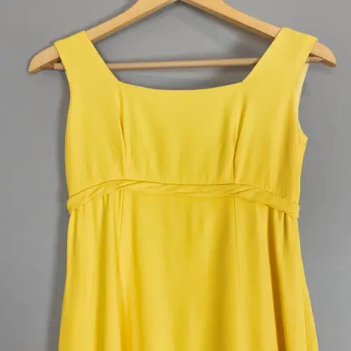 Vintage 1960s Dress Handmade Floral Train Yellow Crepe Empire Waist Bow Back Size undefined