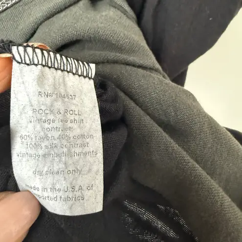 Burning Torch sz L Black Graphic Tee Shirt Kimono Style Overlay Beaded Collar Size L