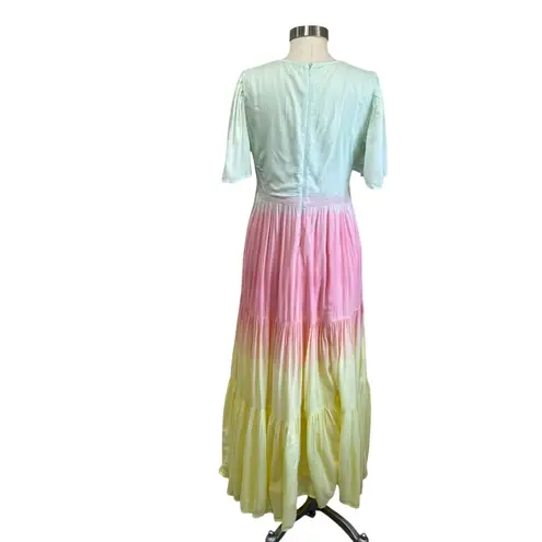 Ivy City Pastel Ombre Tiered Maxi Wrap Dress Cottagecore Spring Dress Sz S/M Pink