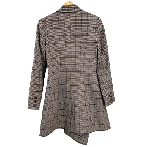 Jay Godfrey Plaid Longline Blazer Jacket Brown Check Lined Wool Blend XS/S est Blue