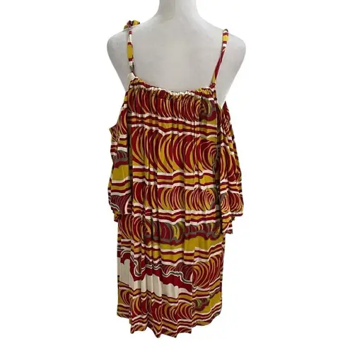 Manuheali'i Hawaiian Cold Shoulder Abstract Swing Dress Red Yellow size XL