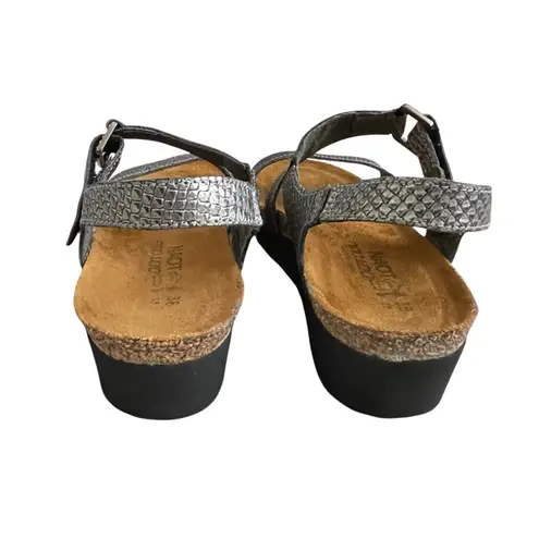 Naot Pamela Snake Skin Print Silver Metallic Leather Sandals Women’s 36 US 5
