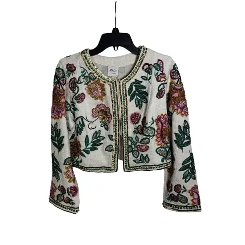 MISA Los Angeles Embellished Floral Cropped Jacket Women's Size L