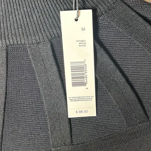 T Tahari Dress Womens M Black Mock Neck Ribbed Illusion Midi Sweater Dress NEW