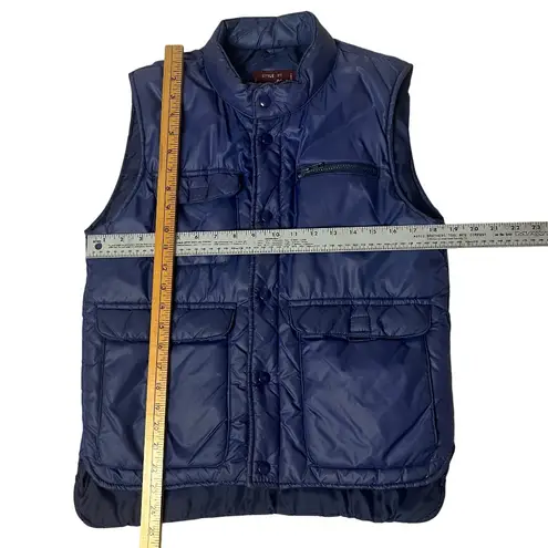 VINTAGE Vest 70s Style By Martini Navy Blue Snap Front Pockets Size Small