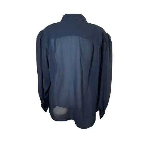 VTG 80s Shapely Black Sheer Long Sleeve Women Top Hidden Button Whimsygoth Sz 16