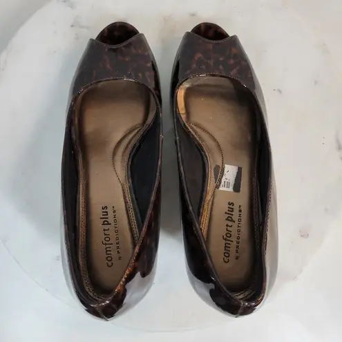 Comfort Plus by Predictions Womens Shoe 7.5 Brown Black Tortoise Peep Toe Wedge