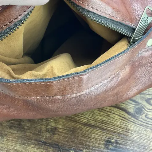 Patricia Nash Riano Distressed Braided Front Leather Hobo Bag Cognac