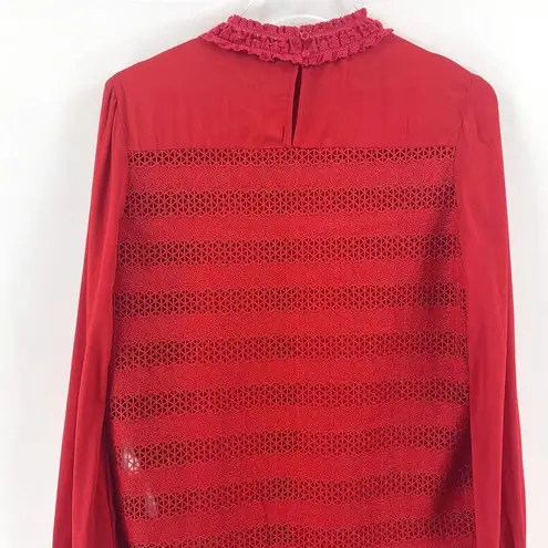 Maje Red Crochet Eyelet Pullover Blouse