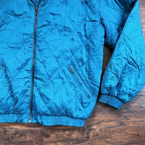 vintage • 80s silk bomber jacket quilted teal blue diamond zip front Robert Stoc Size M