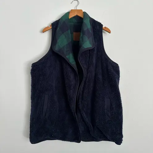 Girlie girl original C.C Exclusive Reversible Fleece & Plaid Vest, Women’s Size Large — Evergreen/Navy