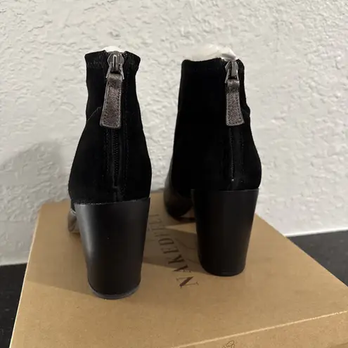 Naked Feet Womens Beta Bootie Leather/Suede Upper Block Heel Peep Toe 8M Black Size 8