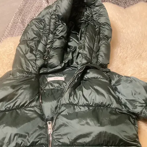 Mango Dark green hooded zip front puffer coat size S