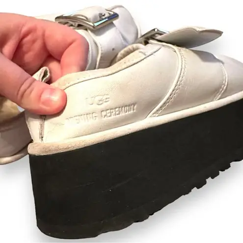 UGG x Opening Ceremony Tasman Off White Leather Faux Fur Platform Mules Sz 8