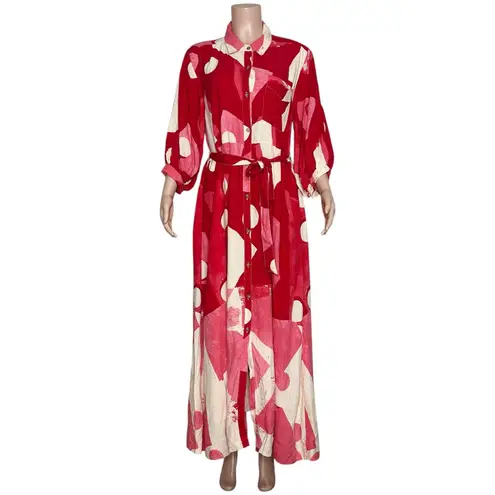 Anthropologie MAEVE x  Mona Linen Shirt Dress, Red, Medium