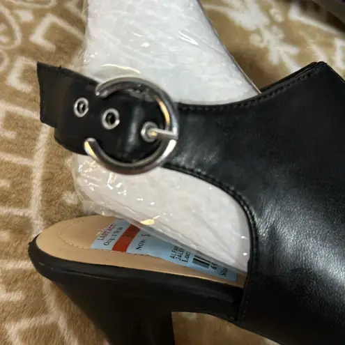 Alfani  Womens Black Padded Step Flex Peep Toe Stacked Heel Buckle Bootie 9.5