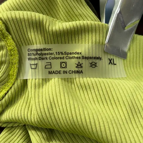 Womens Juniors Swimsuit XL Lime Green Front Keyhole Ring Ribbed 2 Piece NEW Size undefined