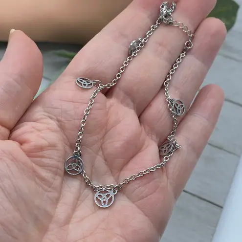 Stainless Steel Anklet With Celtic Triquetras Silver